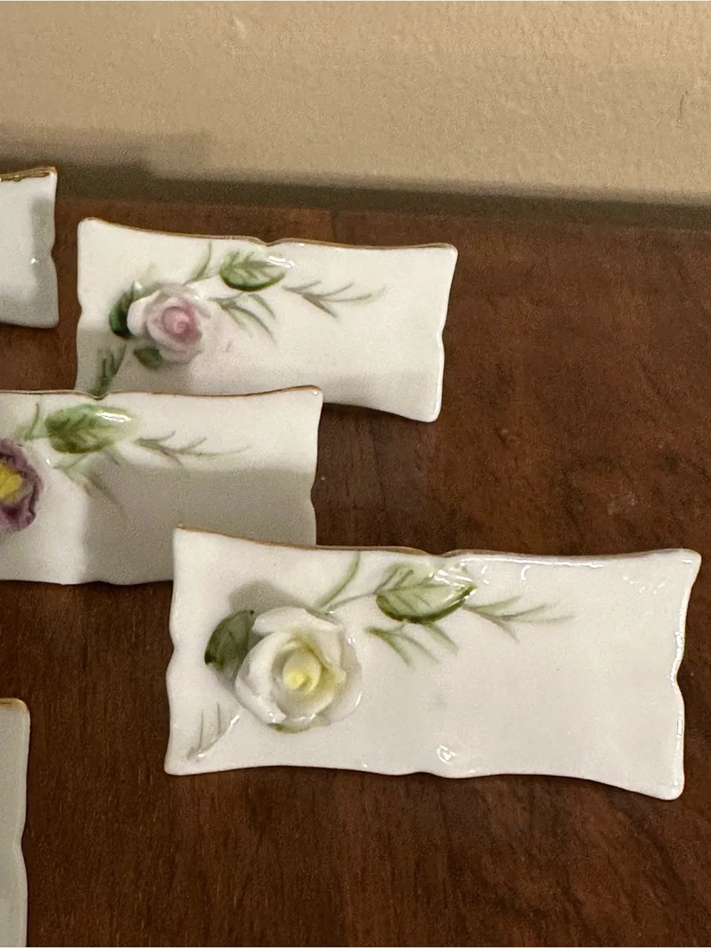 Vintage Porcelain Floral Place Card Holders Set of 8 Roses Wedding Table Decor